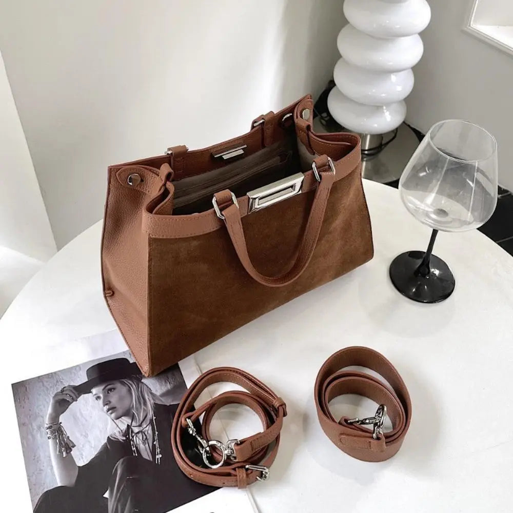 Frosted Cowhide Leather Commuter Handbag