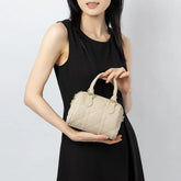Genuine Leather Rhombus Boston Shoulder Bag