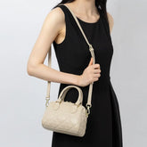 Genuine Leather Rhombus Boston Shoulder Bag