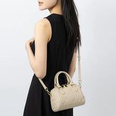 Genuine Leather Rhombus Boston Shoulder Bag