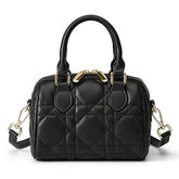 Genuine Leather Rhombus Boston Shoulder Bag