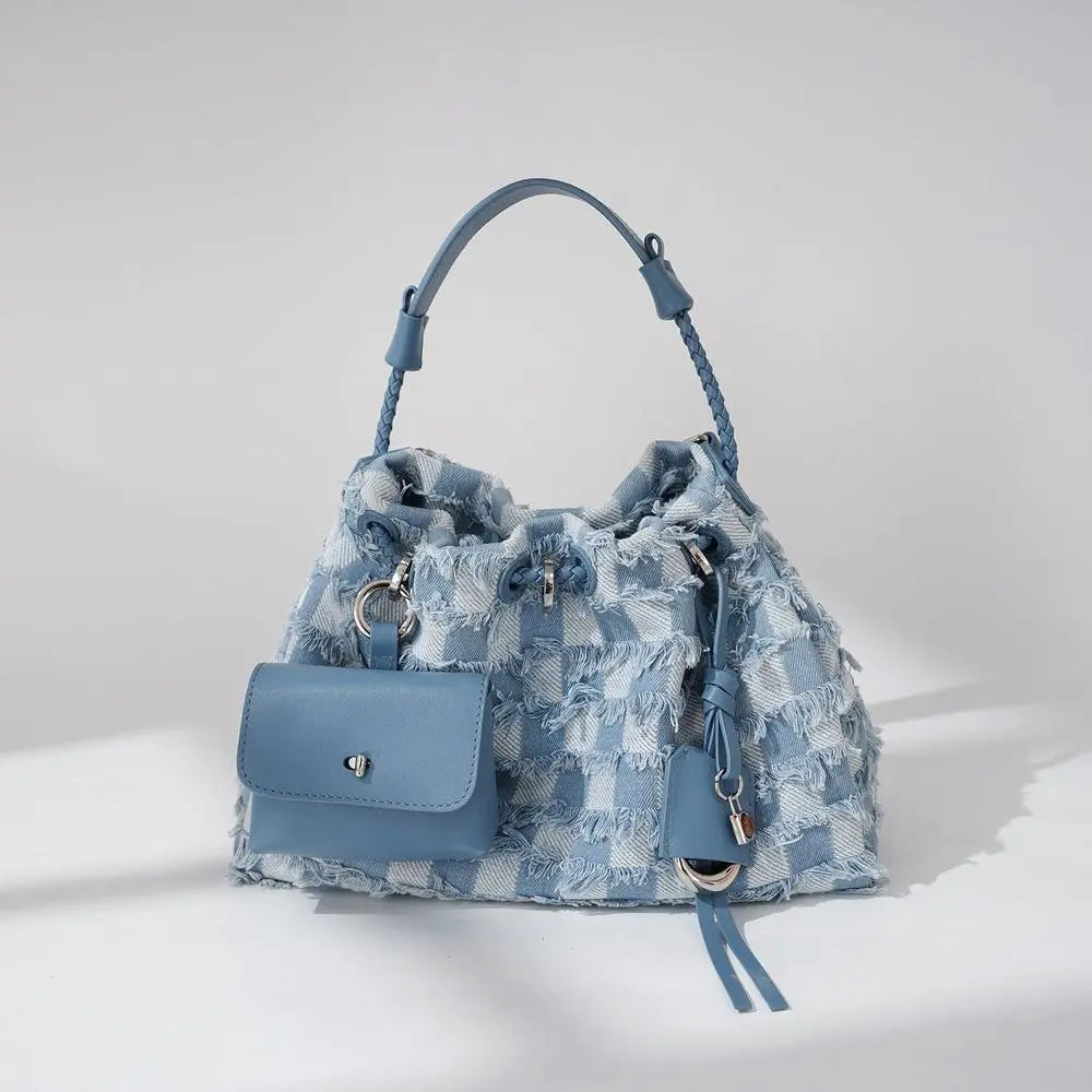 High-grade Leather and Denim Shoulder Bag