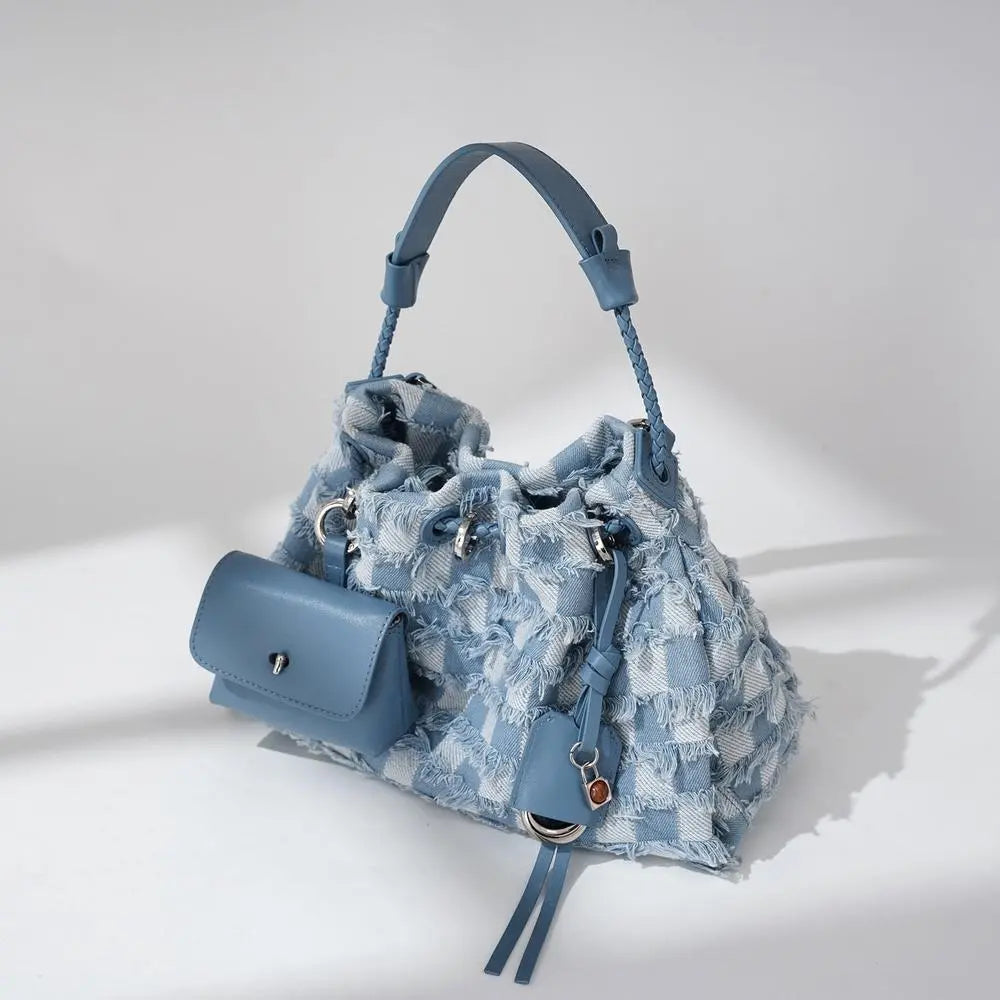 High-grade Leather and Denim Shoulder Bag