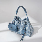 High-grade Leather and Denim Shoulder Bag