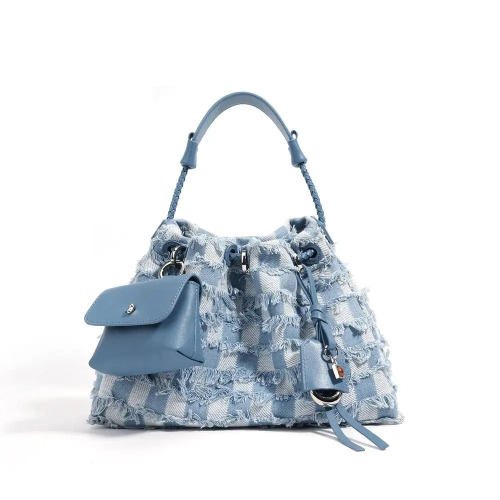 High-grade Leather and Denim Shoulder Bag