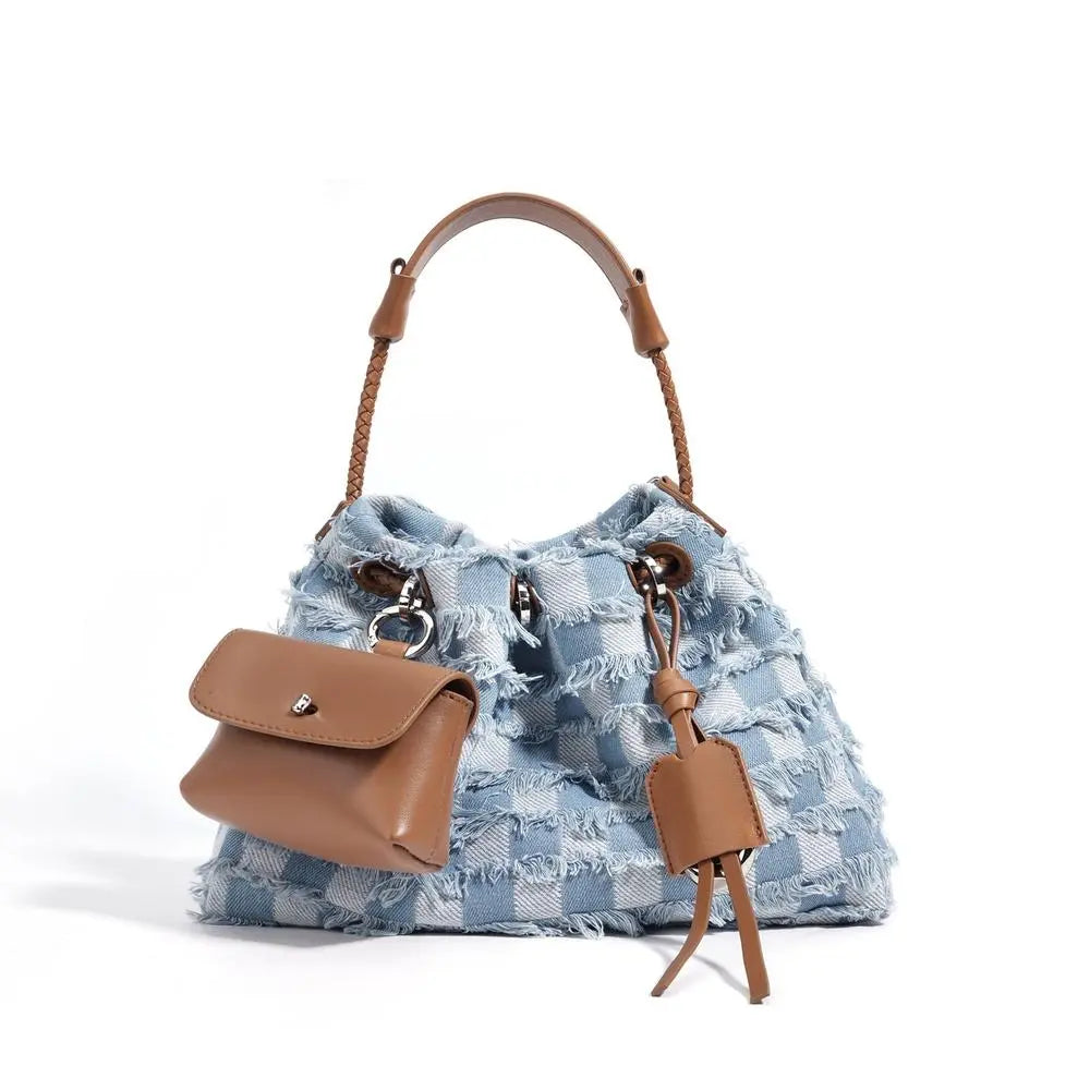 High-grade Leather and Denim Shoulder Bag