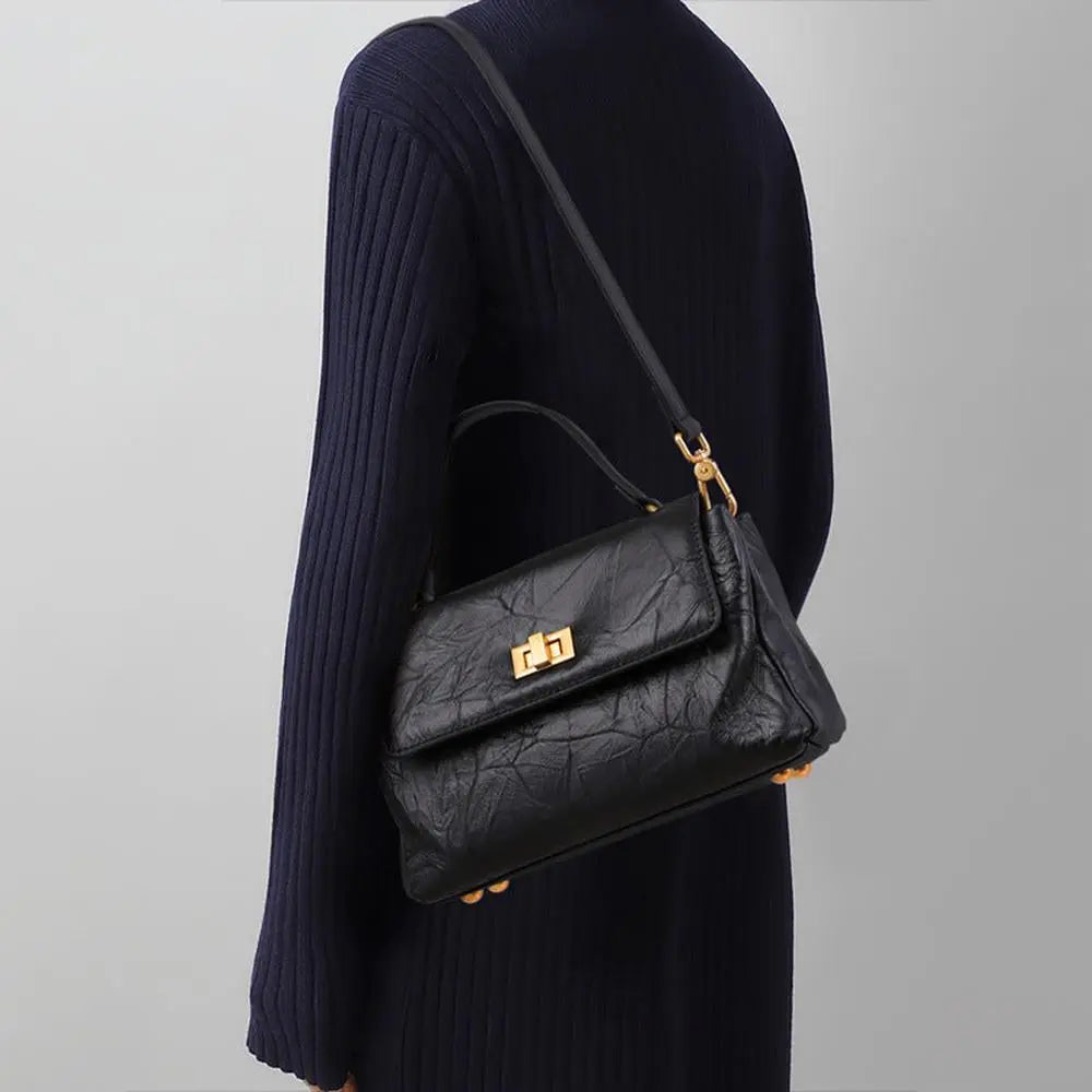 Square Large Capacity Leather Handbag