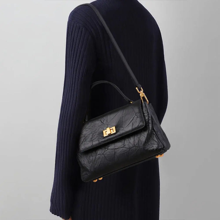 Square Large Capacity Leather Handbag