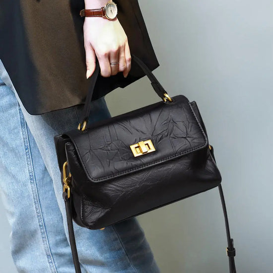 Square Large Capacity Leather Handbag