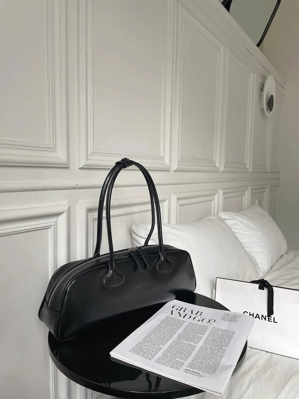 Women’s Korean-Style Leather Baguette Shoulder Bag